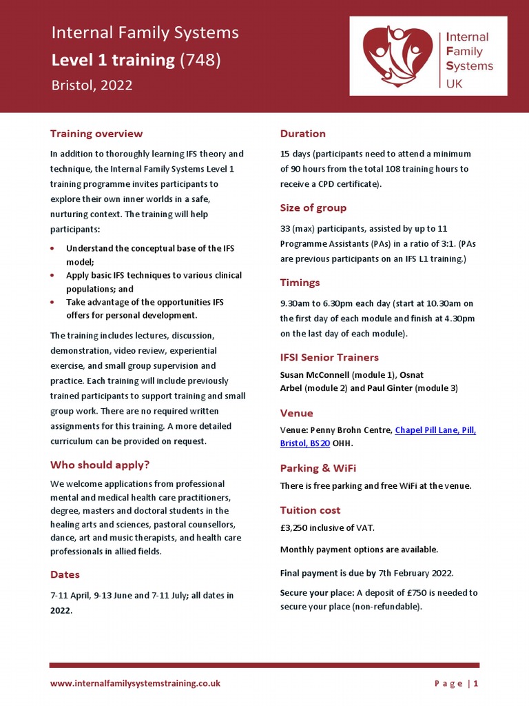 IFS Level 1 Training, Bristol 2022, InPerson, V5 PDF