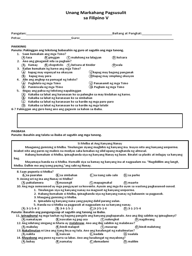 PT - Filipino 5 - Q1 | PDF