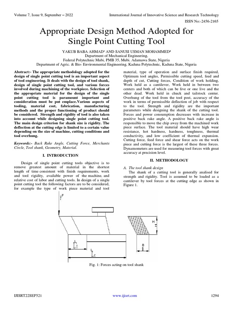 Appropriate Design Method Adopted For Single Point Cutting Tool PDF