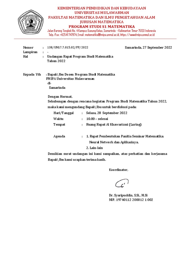 Surat Undangan Rapat Pembentukan Panitia | PDF