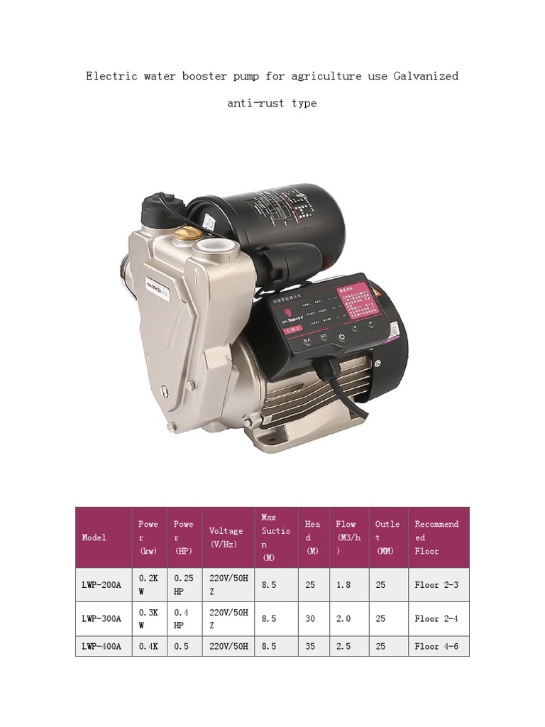 Electric Water Booster Pump For Agriculture | Download Free PDF | Mains