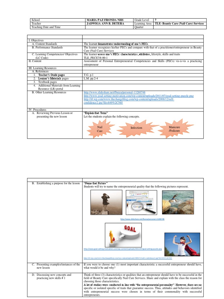 DLL NAIL CARE PECs Assessment PDF Entrepreneurship Risk
