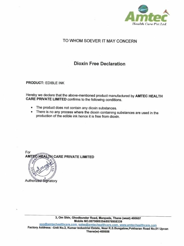 Dioxin Free Declaration PDF