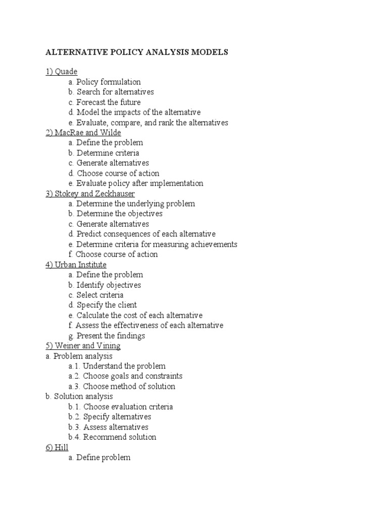 Policy Analysis Models Overview | PDF | Policy Analysis | Policy