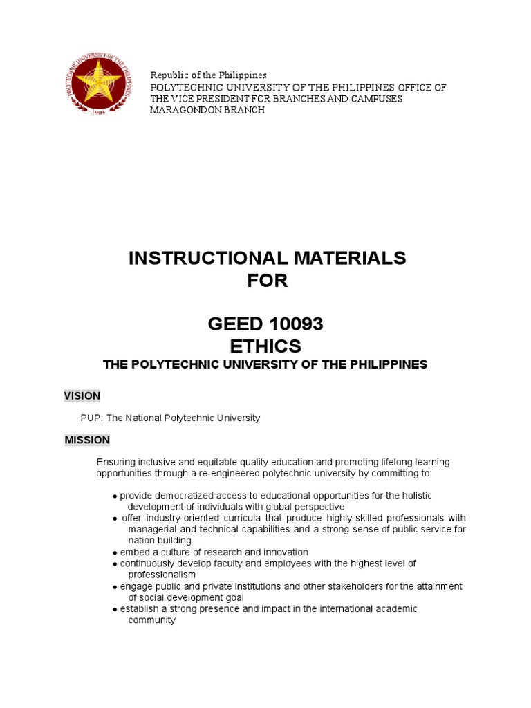Ethics Course Materials for GEED 10093 | PDF | Morality | Reason