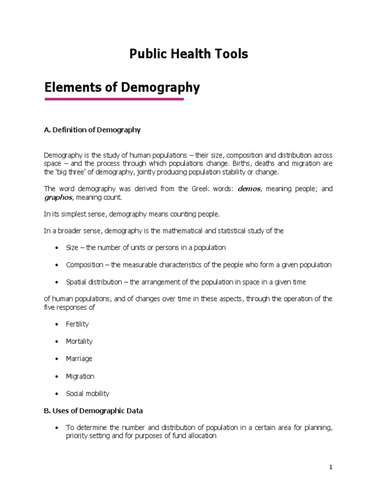 Hand Out Public Health Tools PDF Demography Prevalence