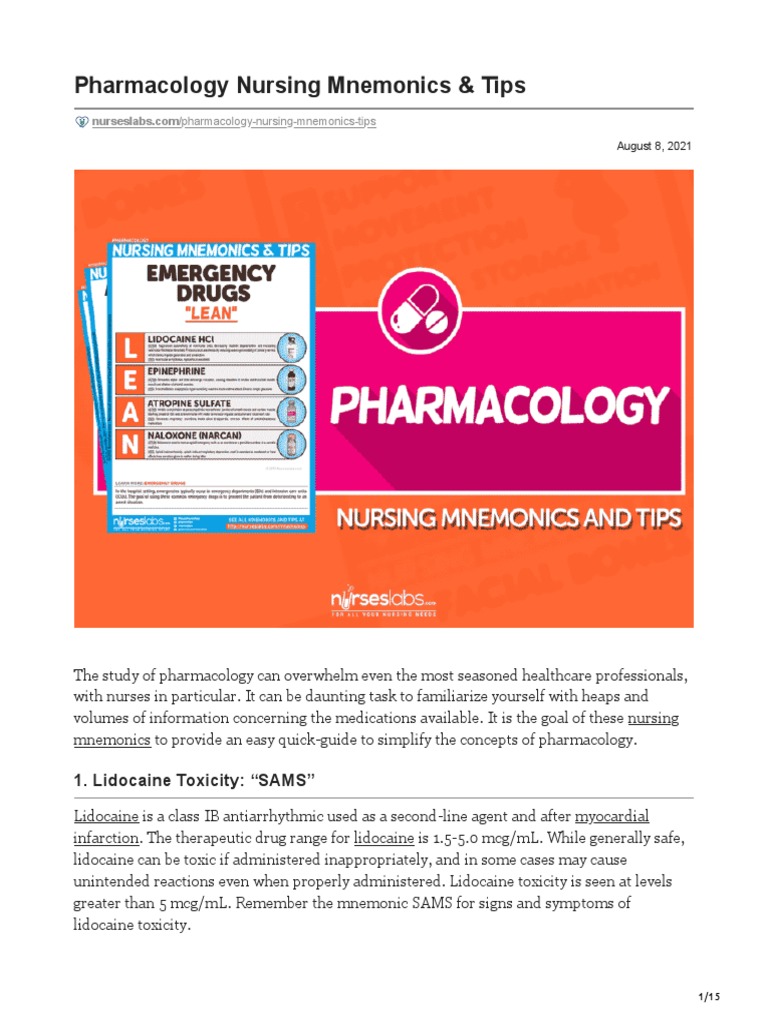 Pharmacology Nursing Mnemonics Amp Tips | PDF | Heart | Drugs