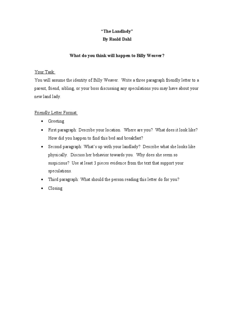 Billy Weaver's Letter About the Landlady | PDF | Home & Garden