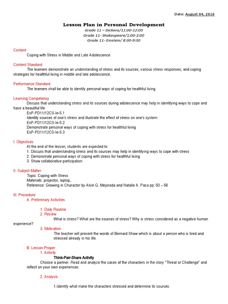 LESSON 5 IIB Coping With Stress | PDF | Stress (Biology) | Emotions