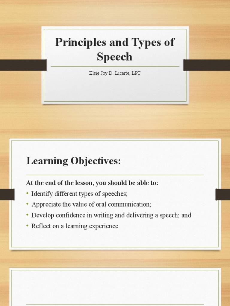 Principles and Types of Speech | PDF | Public Speaking | Psychological ...