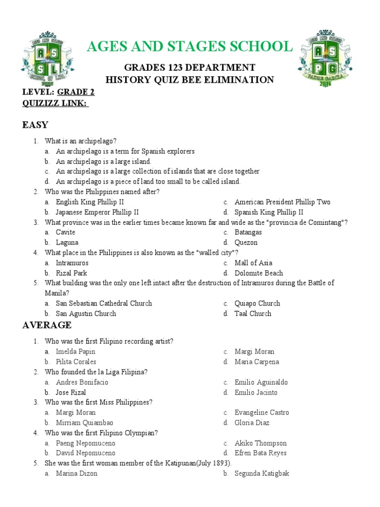 G2 History Quiz BeeProper PDF Philippines