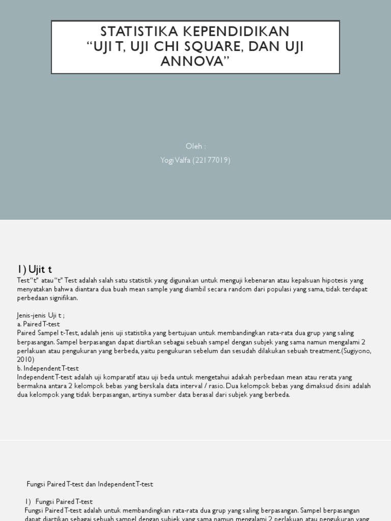 Perbandingan Uji T Chi Square Dan Anova Pdf Pengembangan Diri