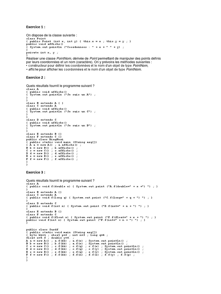 Exemples de classes et héritage en Java | PDF | Programmation ...