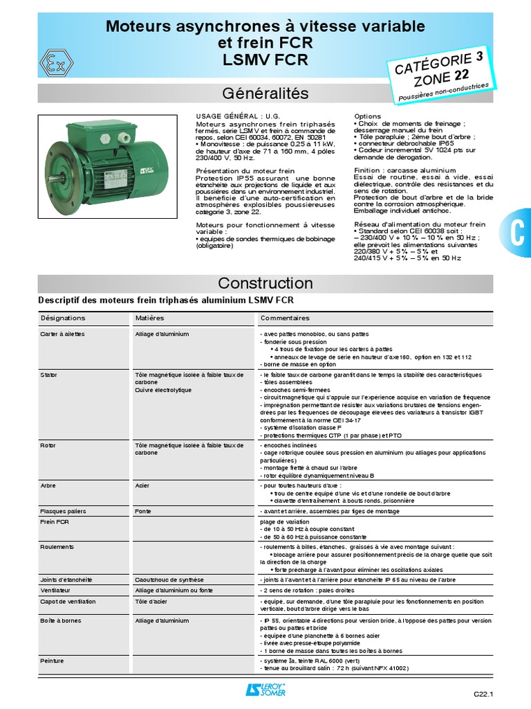 Moteurs LSMV FCR pour zones ATEX 22 | PDF | Physique appliquée et ...