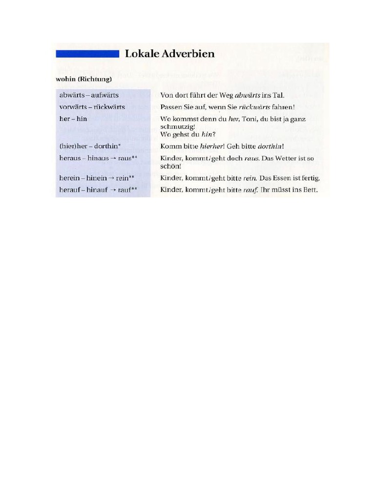 Lokale Adverbien | PDF