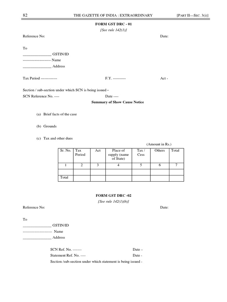 GST DRC-01 Show Cause Notice Format | PDF