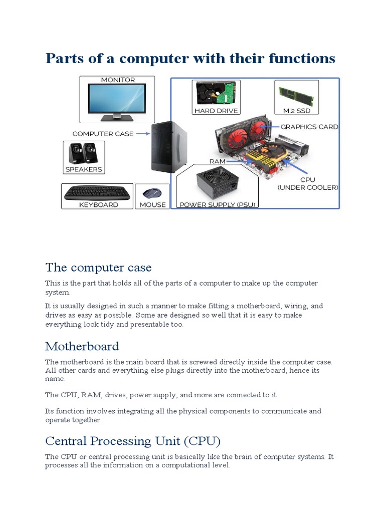 Parts of A Computer With Their Functions | PDF