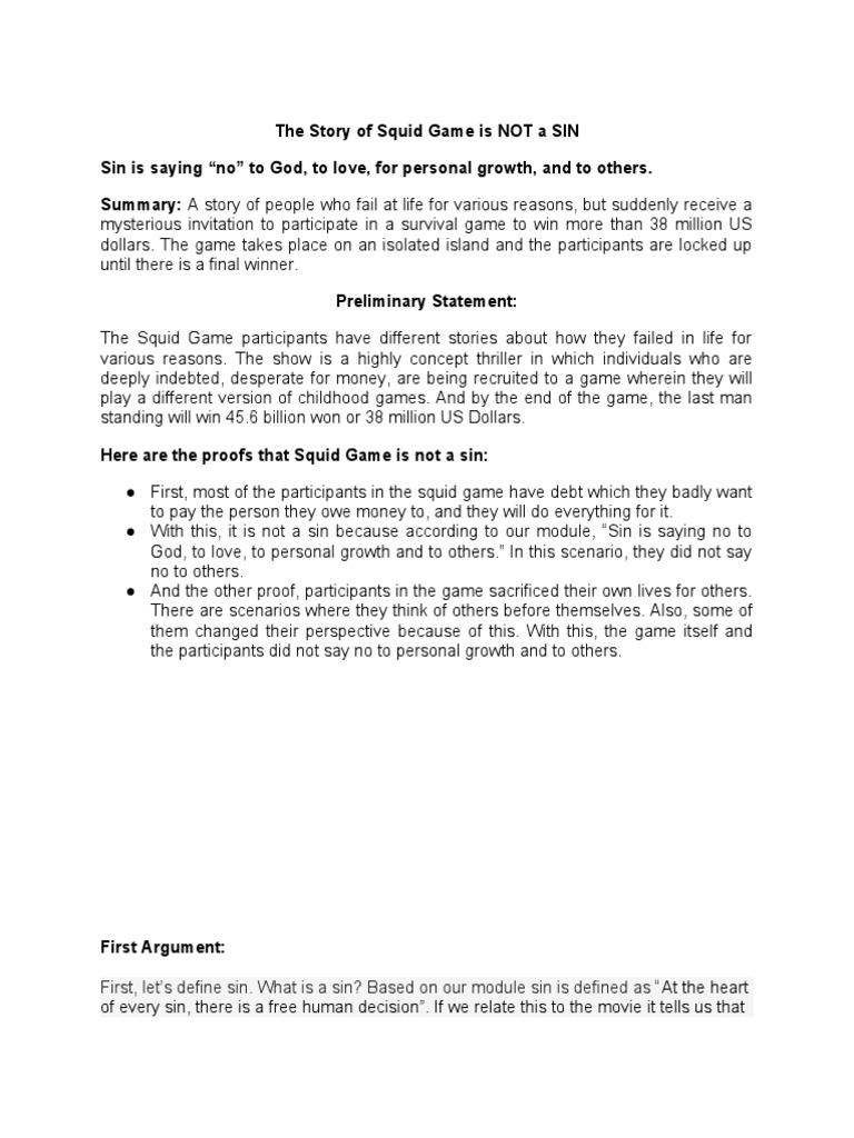 The story of squid game is not a sin pdf greed