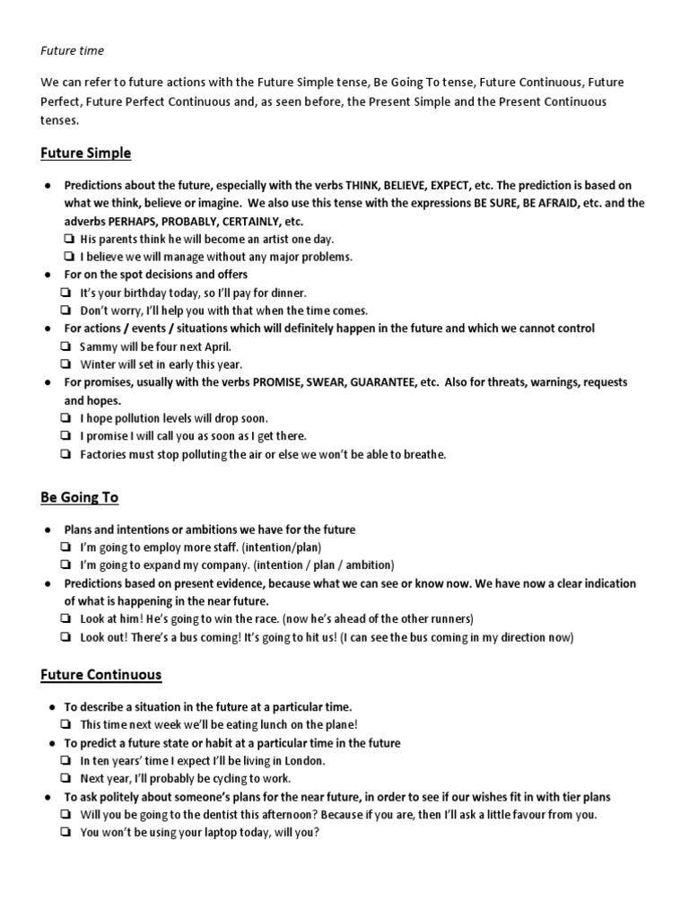 Future Tenses In English Pdf Grammatical Tense
