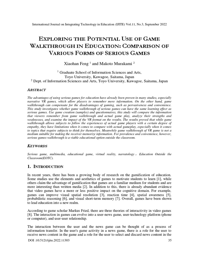 Exploring The Potential Use Of Game Walkthrough In Education