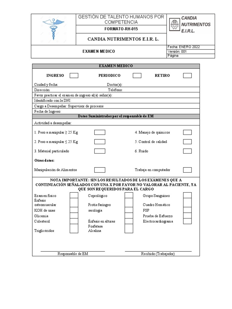 Formato de examenes medicos pdf
