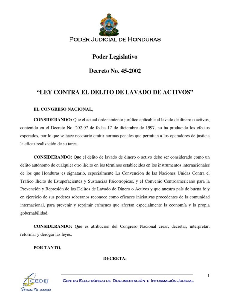 Ley contra el Lavado de Activos | PDF | Derecho penal | Lavado de dinero