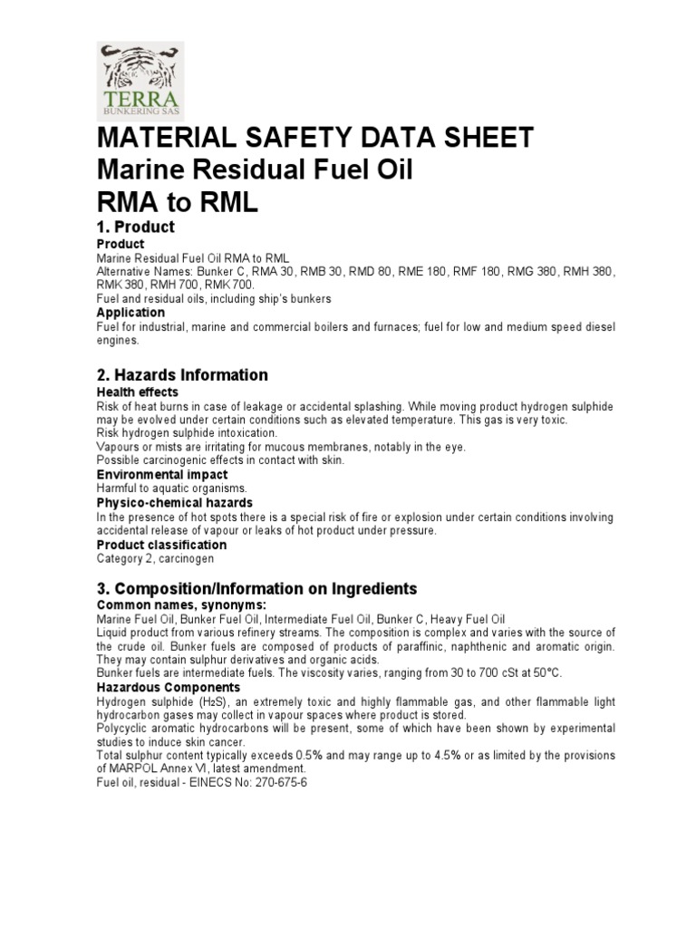 Material Safety Data Sheet Marine Residual Fuel Oil PDF
