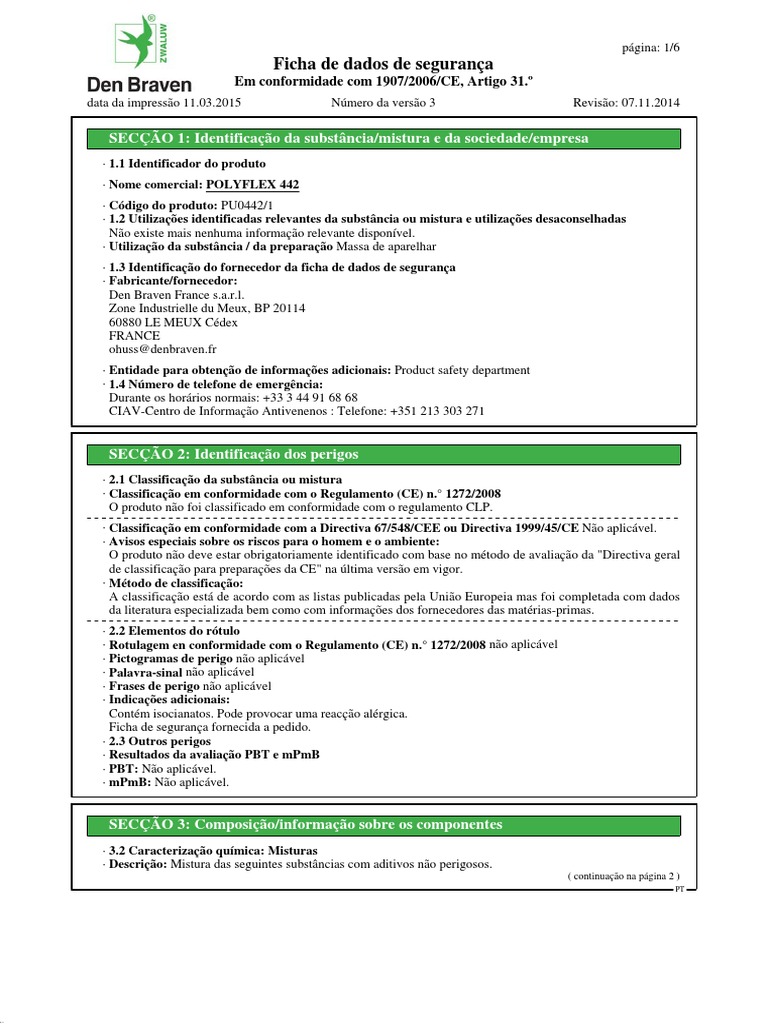Ficha de Segurança: Polyflex 442 | PDF