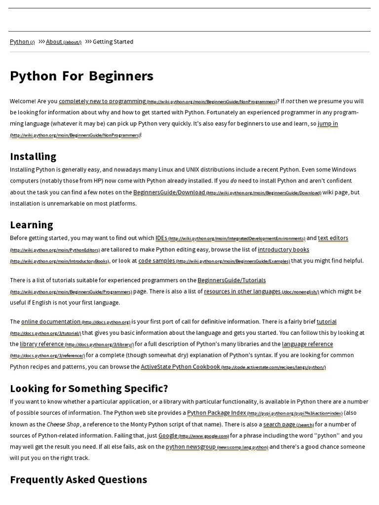 Python For Beginners | PDF | Python (Programming Language) | Faq