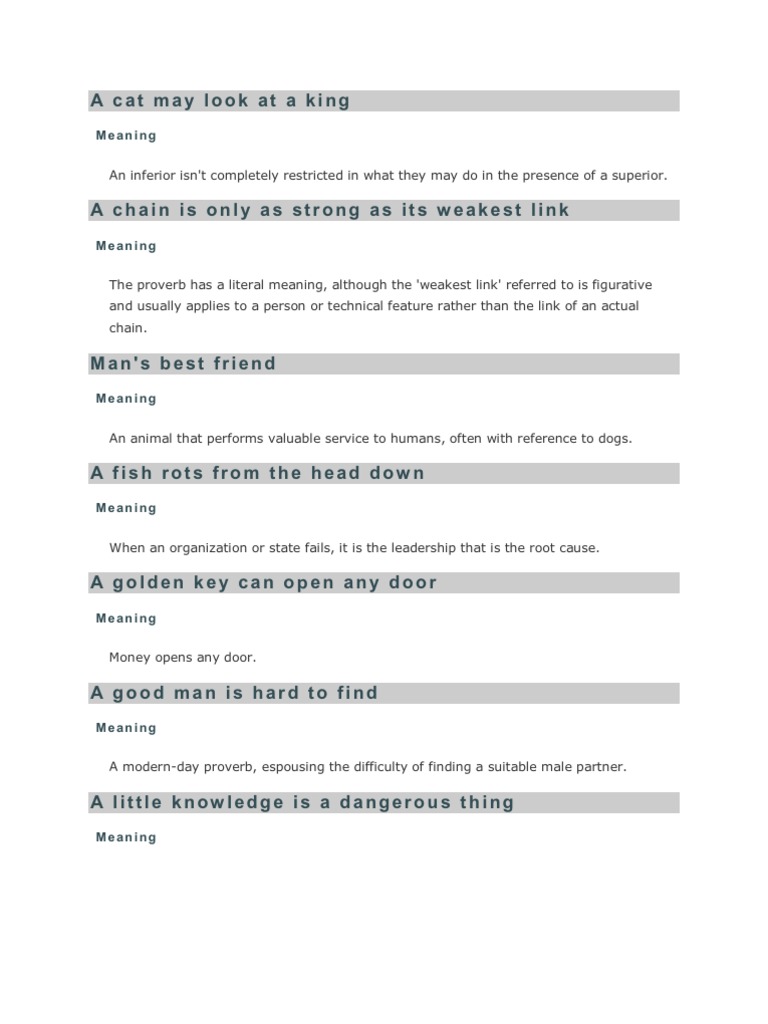 Proverb Meanings and Interpretations | PDF | Friendship | Adjective