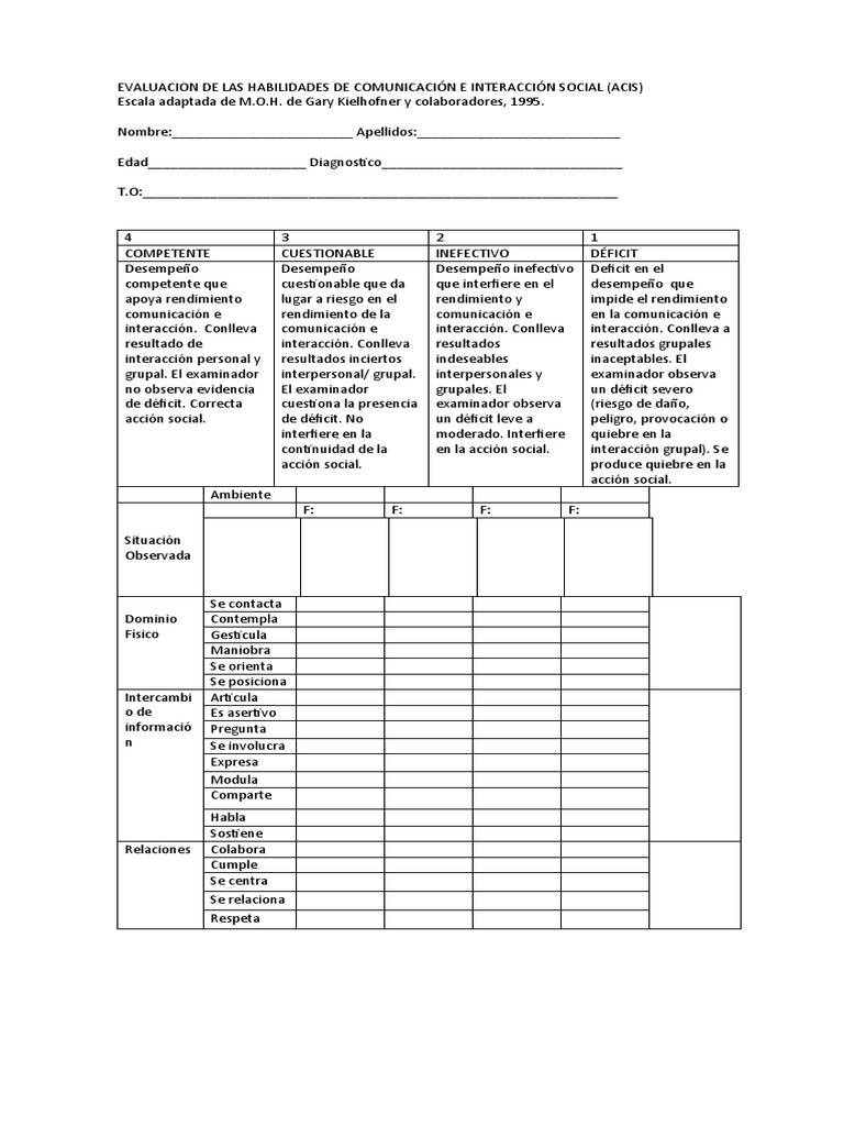 Evaluación ACIS de Comunicación e Interacción | PDF