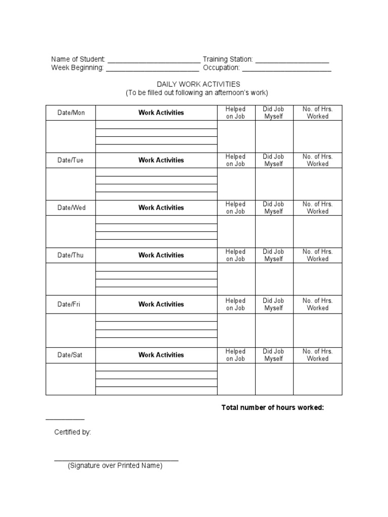 Daily work activity pdf
