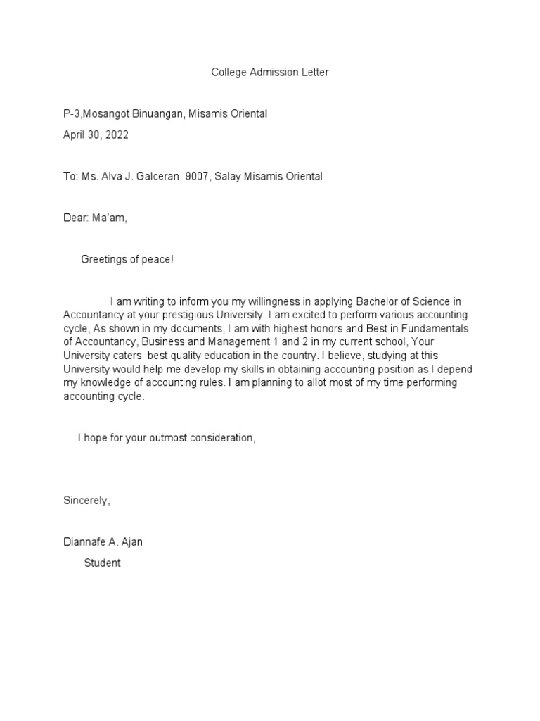College Admission Letter | PDF | University And College Admission ...