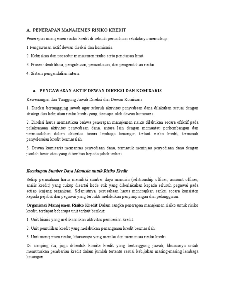 Penerapan Manajemen Risiko Kredit Pdf