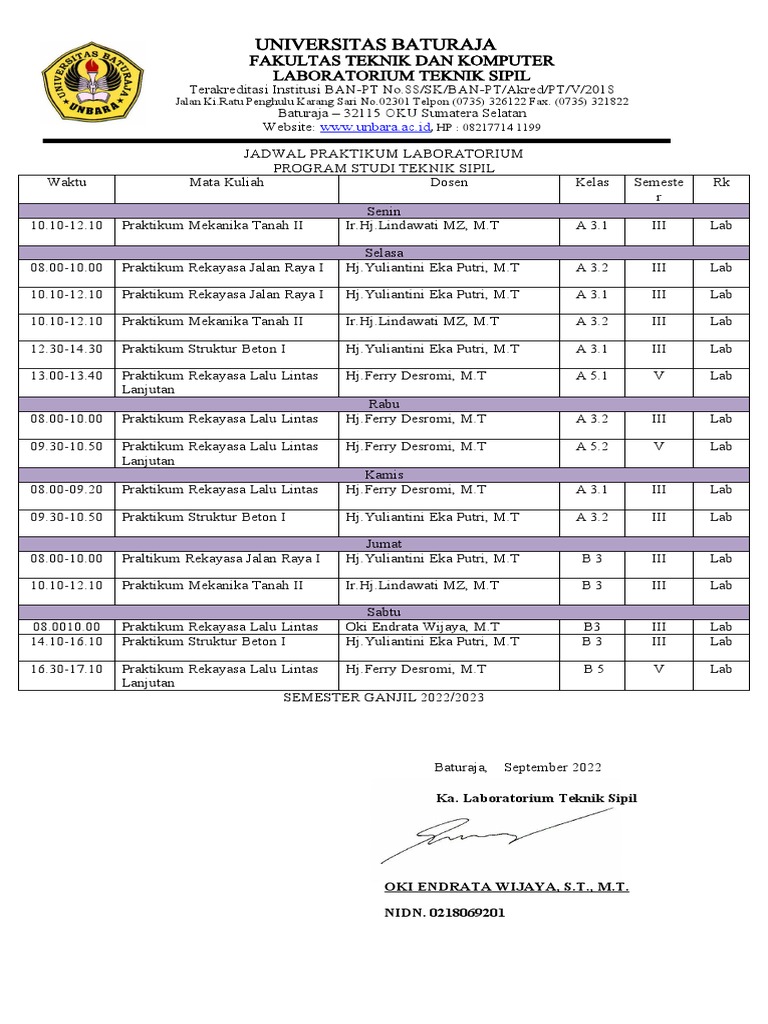 Jadwal Praktikum Lab Sipil | PDF