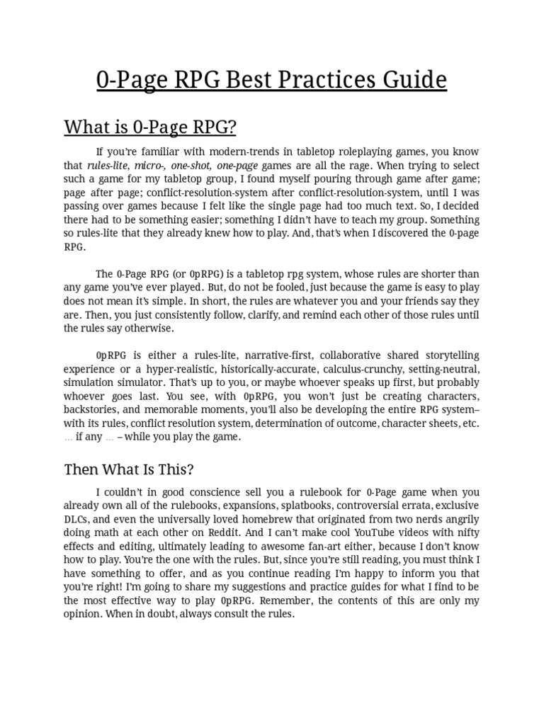 0-Page RPG Gameplay Best Practices Guide | PDF | Role Playing Games ...