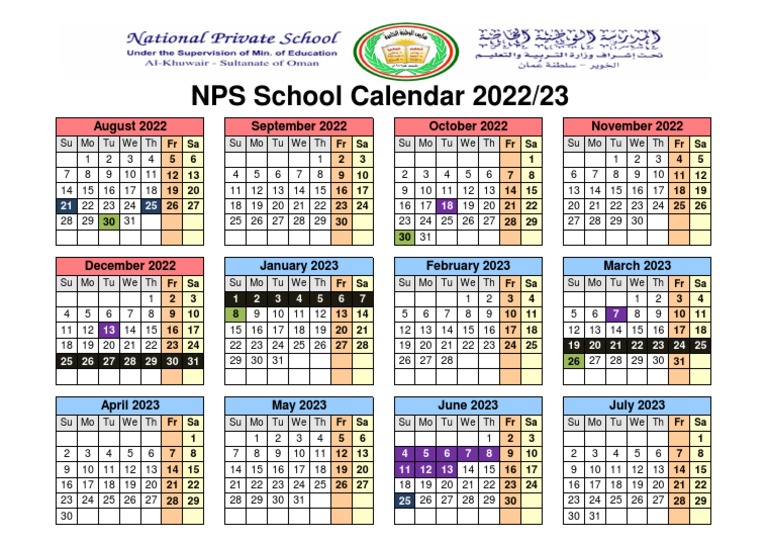 NPS School Calendar 2022 2023 PDF