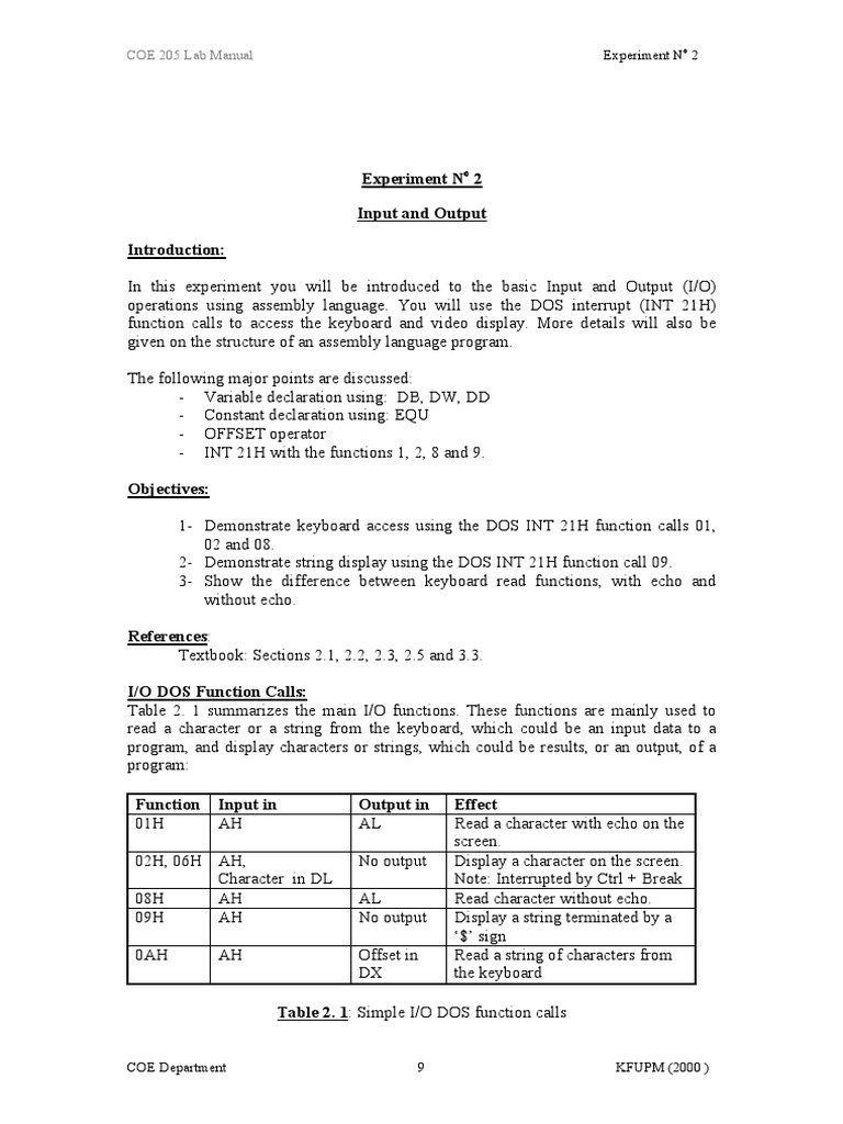 Introduction to Basic Input and Output Operations Using Assembly ...