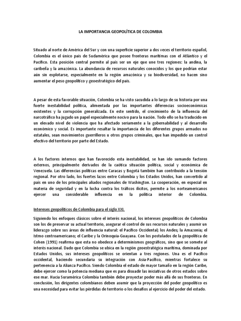 Geopolítica de Colombia en el Siglo XXI | PDF | Colombia | Geopolítica