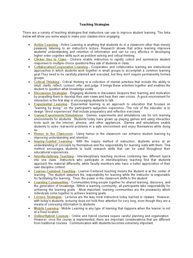 Effective Teaching Strategies for Engagement | PDF | Learning | Service ...