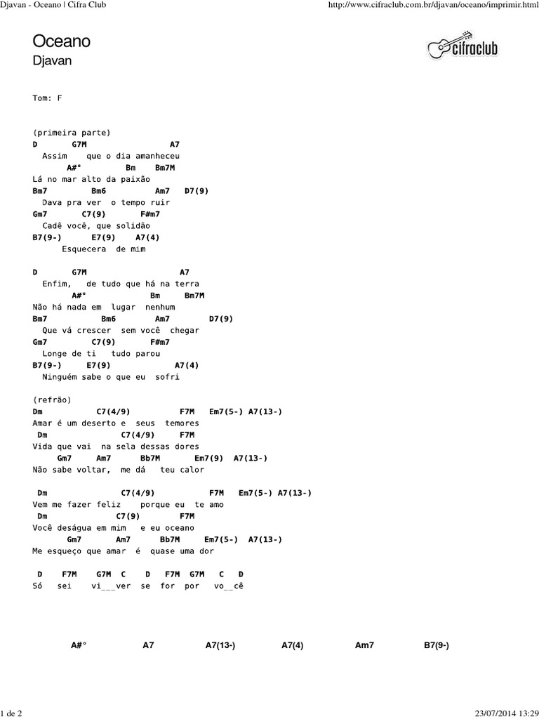 Djavan Oceano Cifra Club PDF