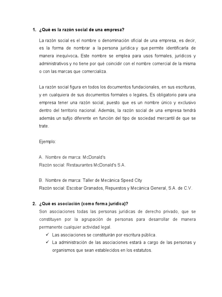 Razón Social y Asociaciones Jurídicas | PDF | Organización sin ánimo de ...