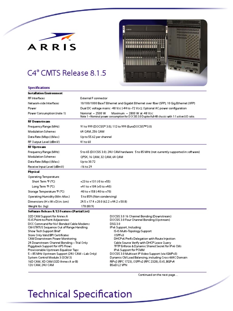 C4 CMTS Release 8.1.5 Technical Specification | PDF | Network Protocols ...
