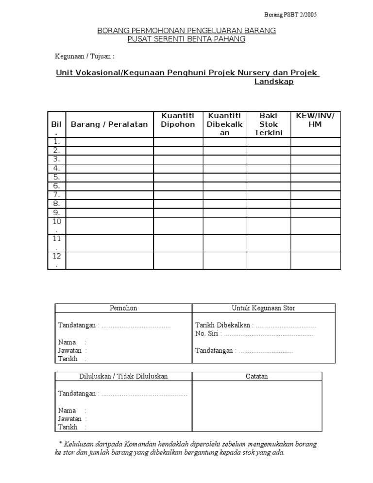 Borang Stor Pdf