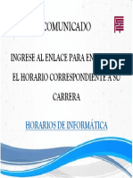 Comunicado: Ingrese Al Enlace para Encontrar El Horario Correspondiente A Su Carrera