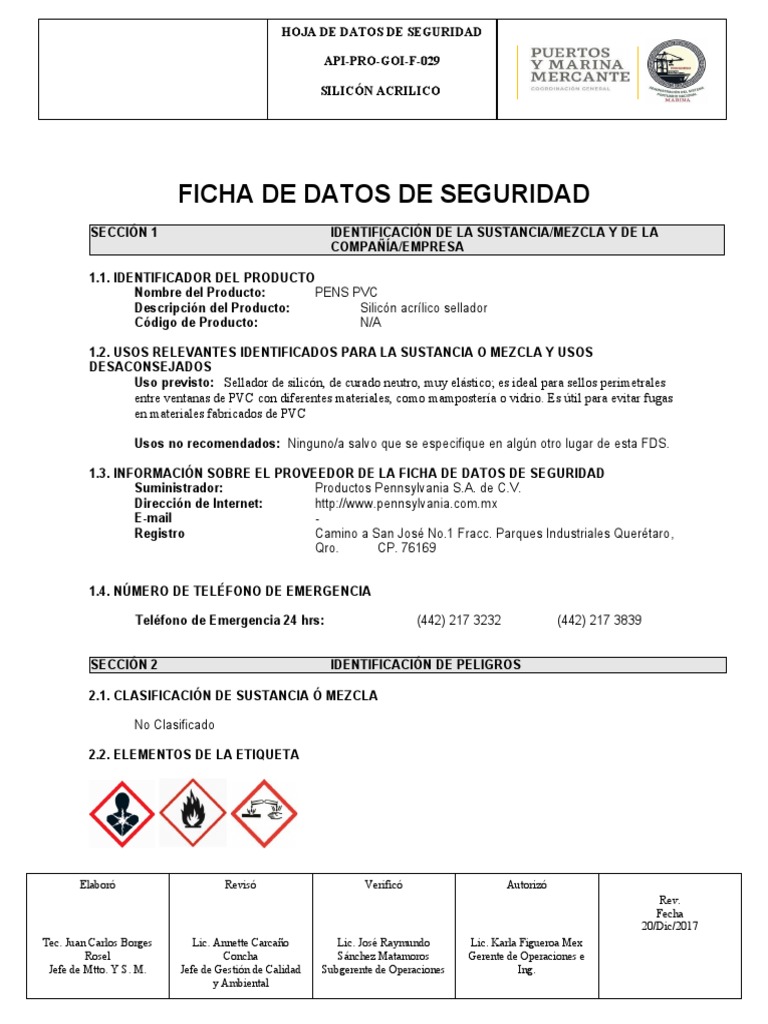 Silicon Acrylic Sealant Safety Data Sheet PDF Agua Química