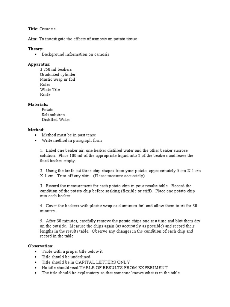 Osmosis Lab PDF Osmosis Chemistry