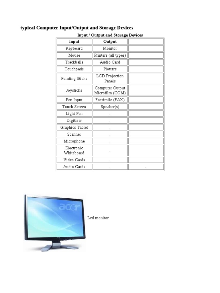 Input / Output and Storage Devices Input Output | PDF