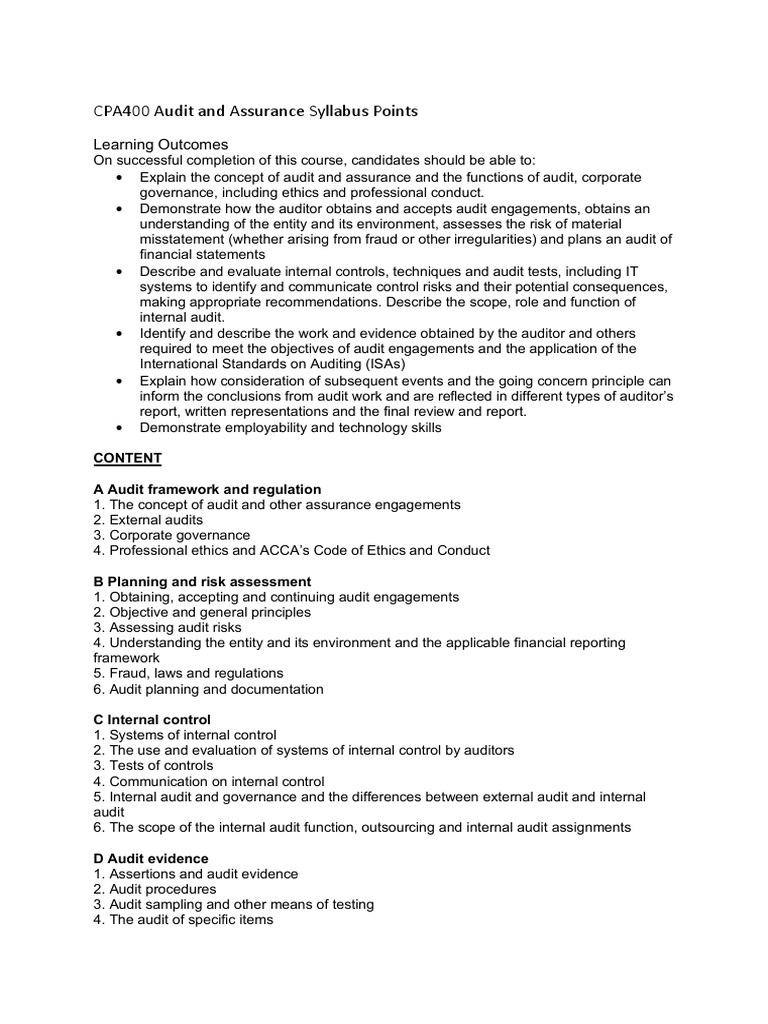 Audit and Assurance Syllabus Points | PDF | Financial Audit | Internal ...