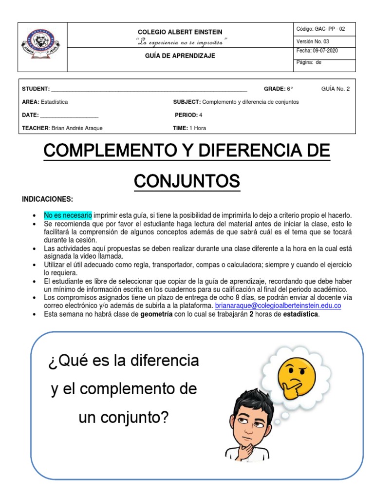 Complemento y Diferencia de Conjuntos | PDF | Aprendizaje
